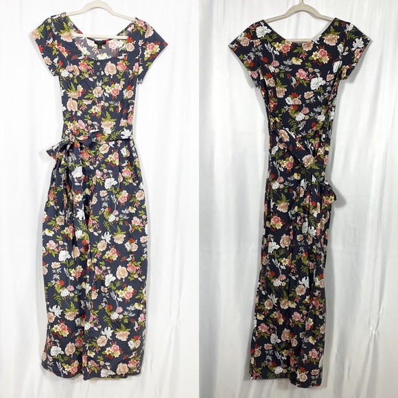 Anthropologie X Current Air Clea Wide Leg Belted Button Front Jumpsuit Floral - Picture 2 of 11